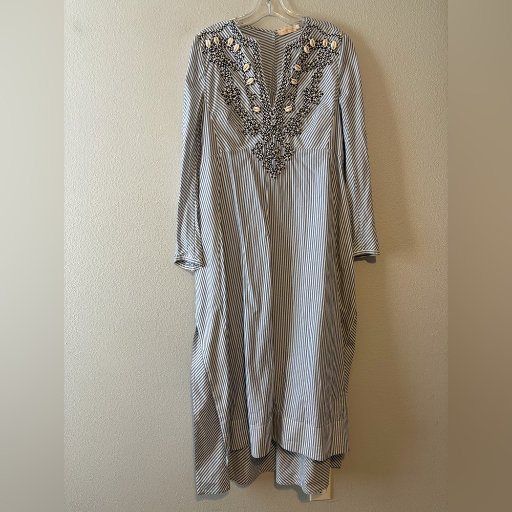 TORY BURCH EMBELLISHED STRIPE STEP HEM MIDI TUNIC DRESS - Picture 3 of 9